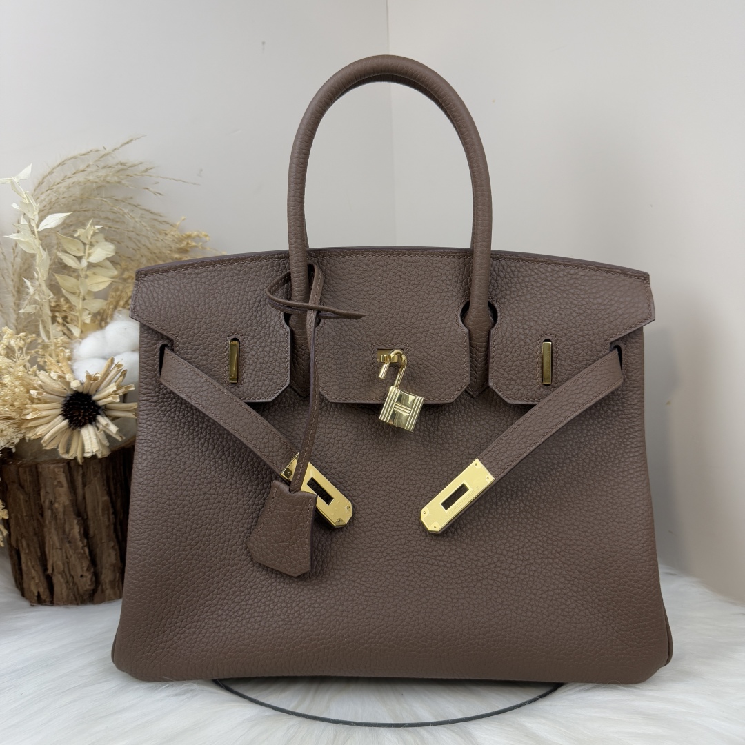 H-Inspired Birkin Togo Retourne Bag Golden-Dark Brown Bag - Gorchic - $161.99