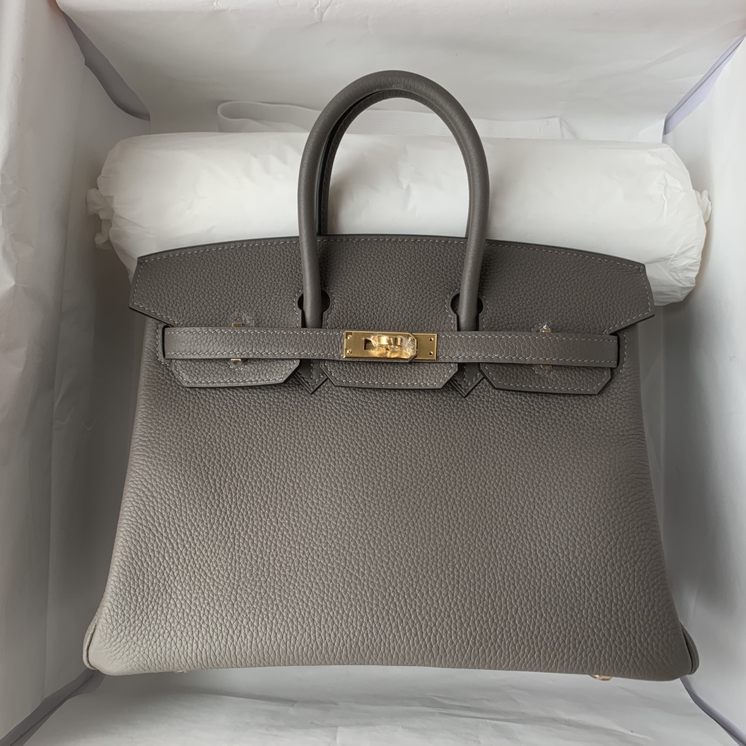 H-Inspired Birkin Togo Retourne Bag Golden Hardware-Light Grey Bag - Gorchic - $161.99