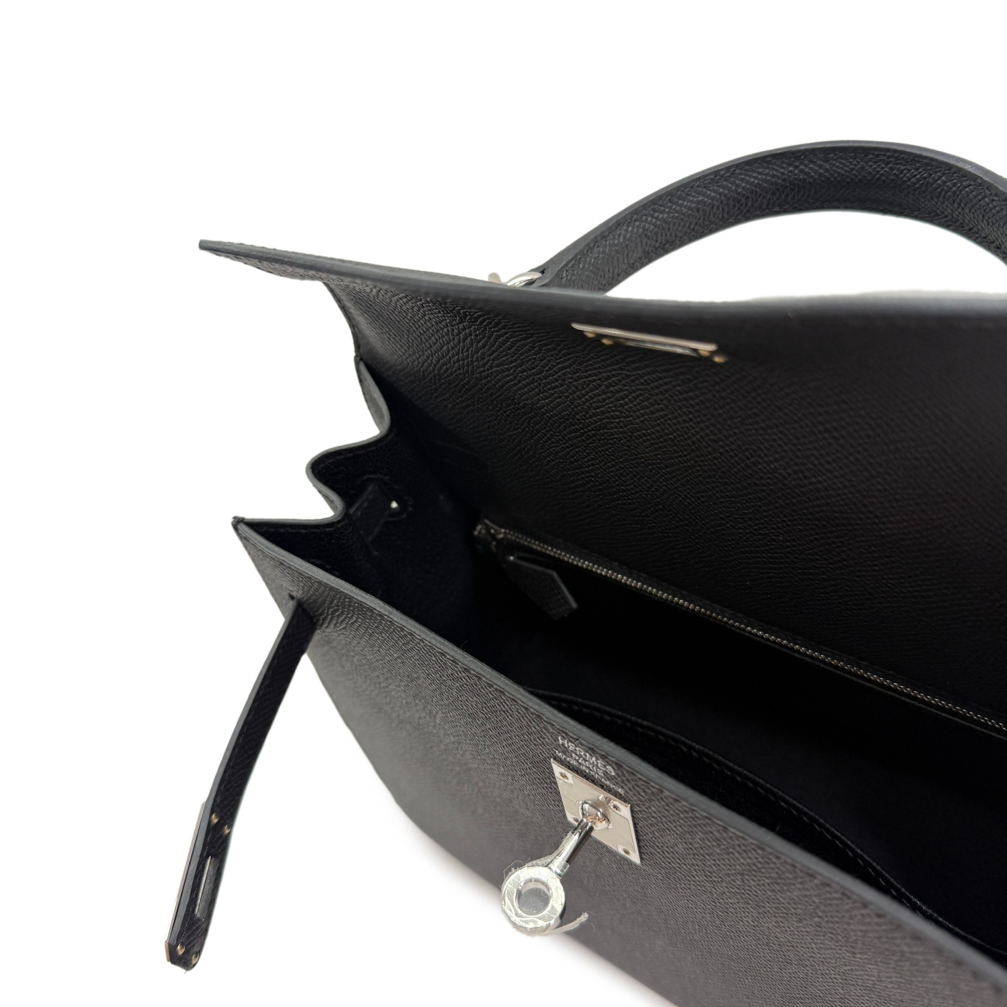 H-Inspired Black Epsom Kelly Sellier Palladium Hardware - Gorchic - $148.99