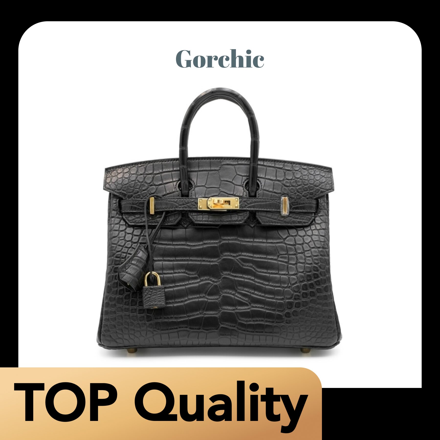 [TOP] H-Inspired Black Matte Alligator Birkin Gold Hardware - Gorchic - $483.99