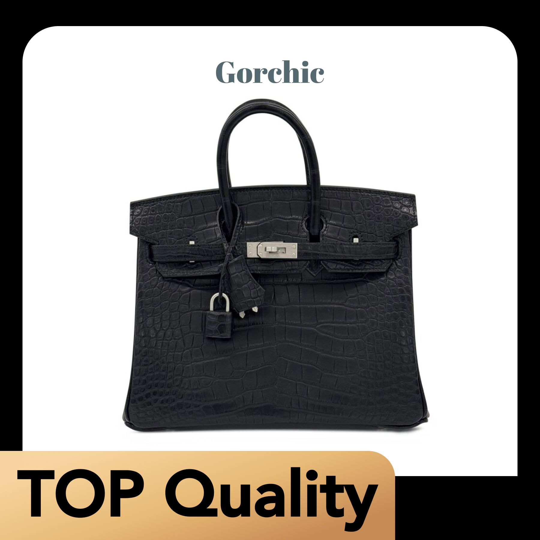 [TOP] H-Inspired Black Matte Alligator Birkin Brushed Palladium Hardware - Gorchic - $483.99