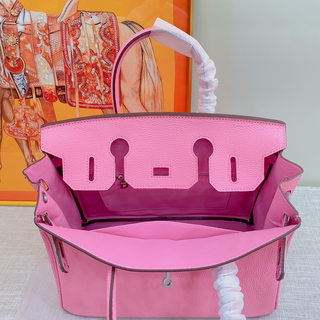 H-Inspired Birkin Togo handbag in Rose Sakura with SiL*Ver hardware - Gorchic - $161.99