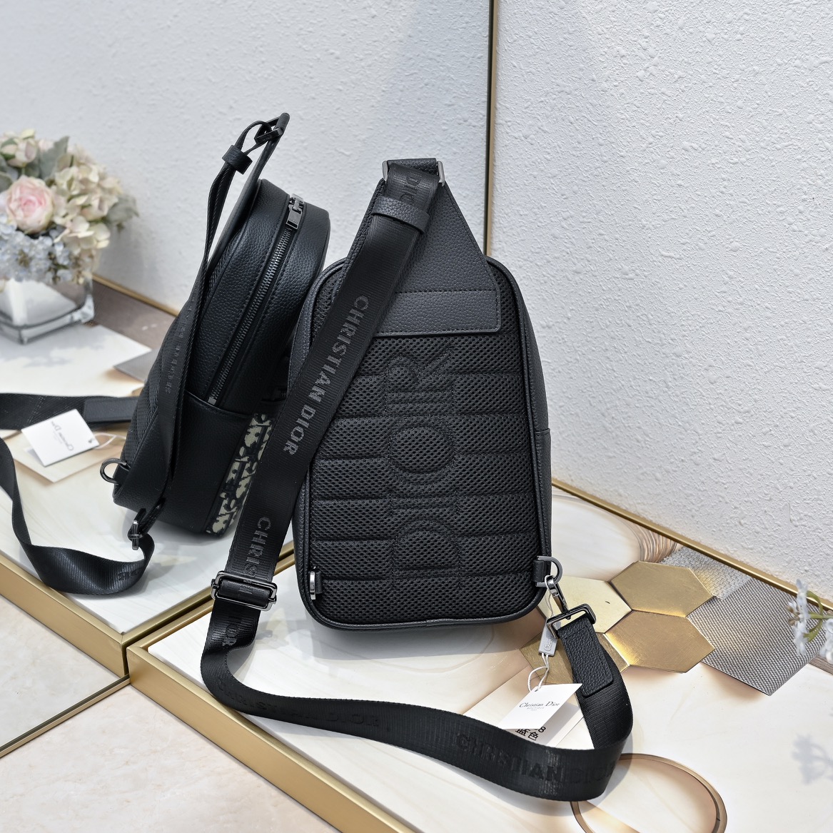 D-Inspired Rider 2.0 Sling Bag Beige and Black D-Inspired Oblique Jacquard - Gorchic - $139.99