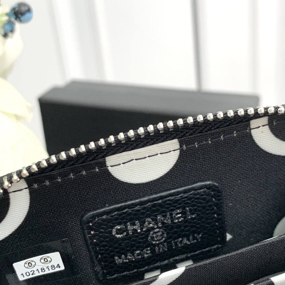 CC Inspired  Caviar Leather Card Case SiL*Ver Buckle Card Case - Black - Gorchic - $85.99