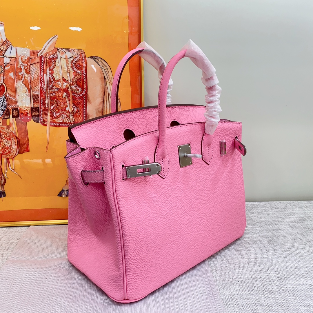 H-Inspired Birkin Togo handbag in Rose Sakura with SiL*Ver hardware - Gorchic - $161.99