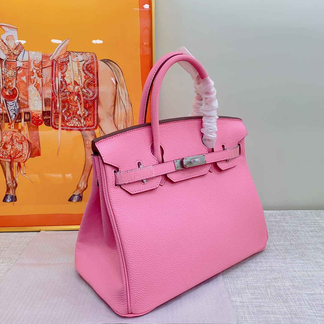H-Inspired Birkin Togo handbag in Rose Sakura with SiL*Ver hardware - Gorchic - $161.99