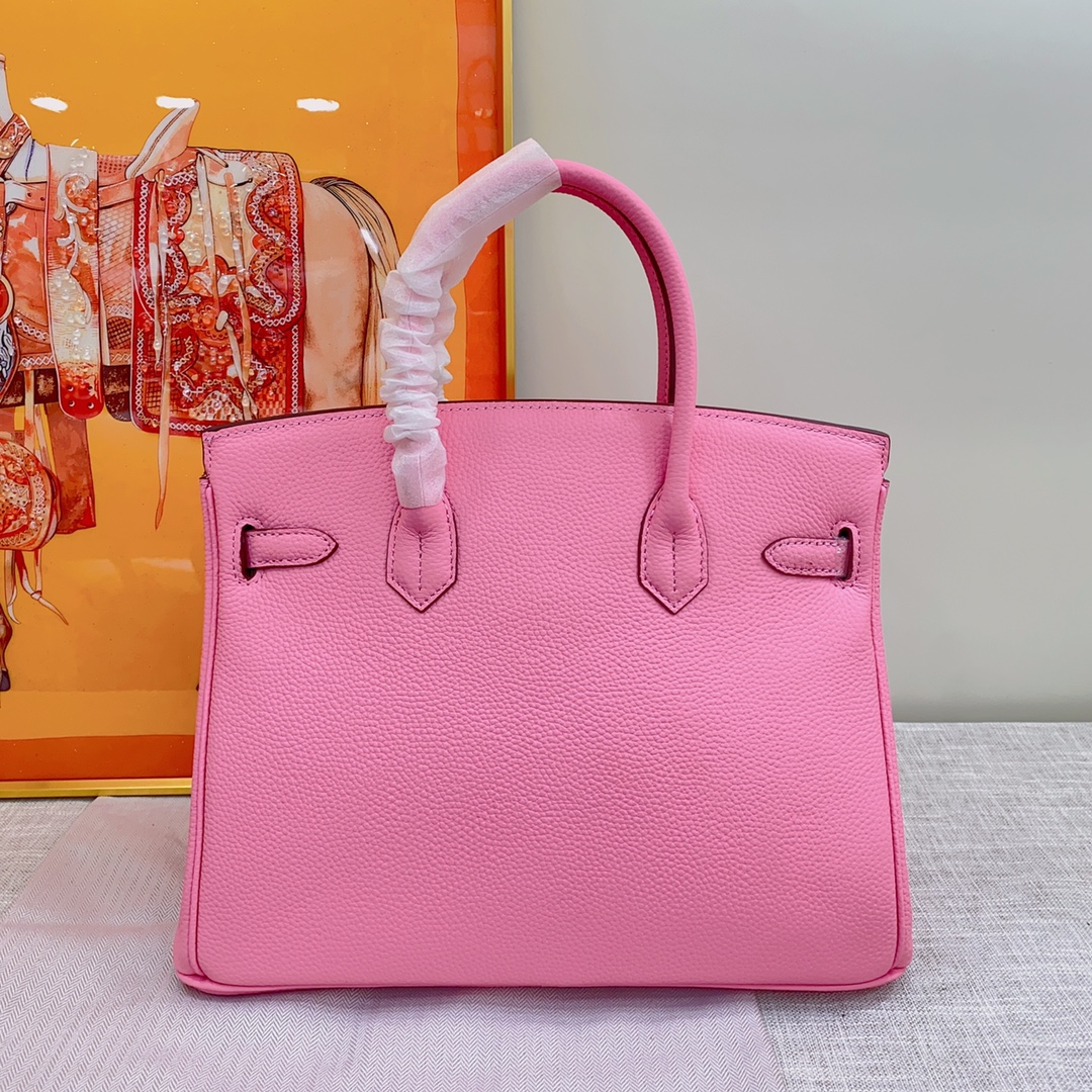 H-Inspired Birkin Togo handbag in Rose Sakura with SiL*Ver hardware - Gorchic - $161.99