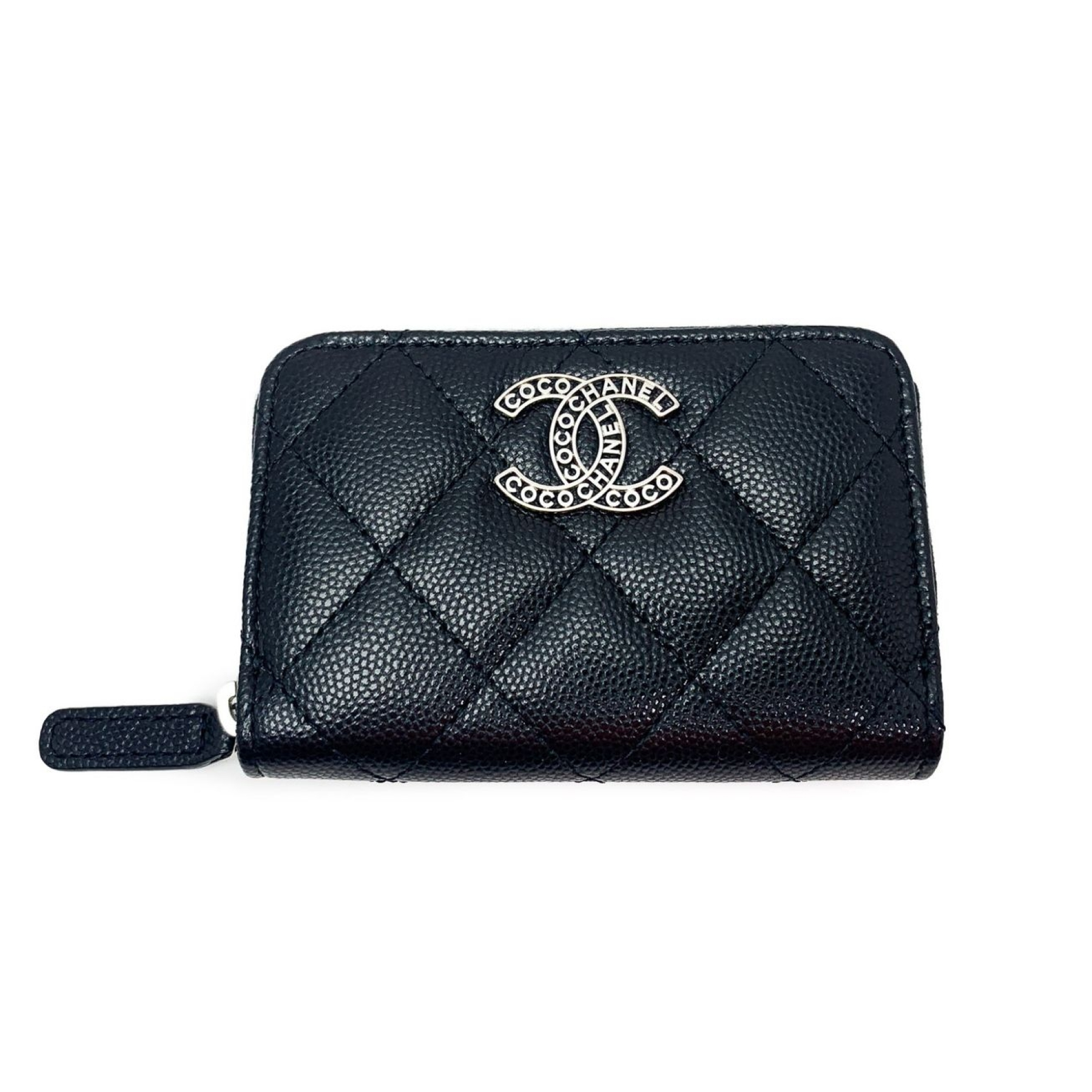 CC Inspired  Caviar Leather Card Case SiL*Ver Buckle Card Case - Black - Gorchic - $85.99