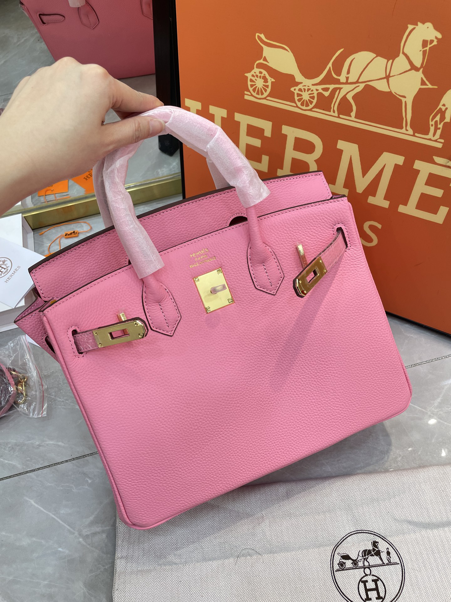 H-Inspired Birkin Togo handbag in Rose Sakura with Gold hardware - Gorchic - $161.99