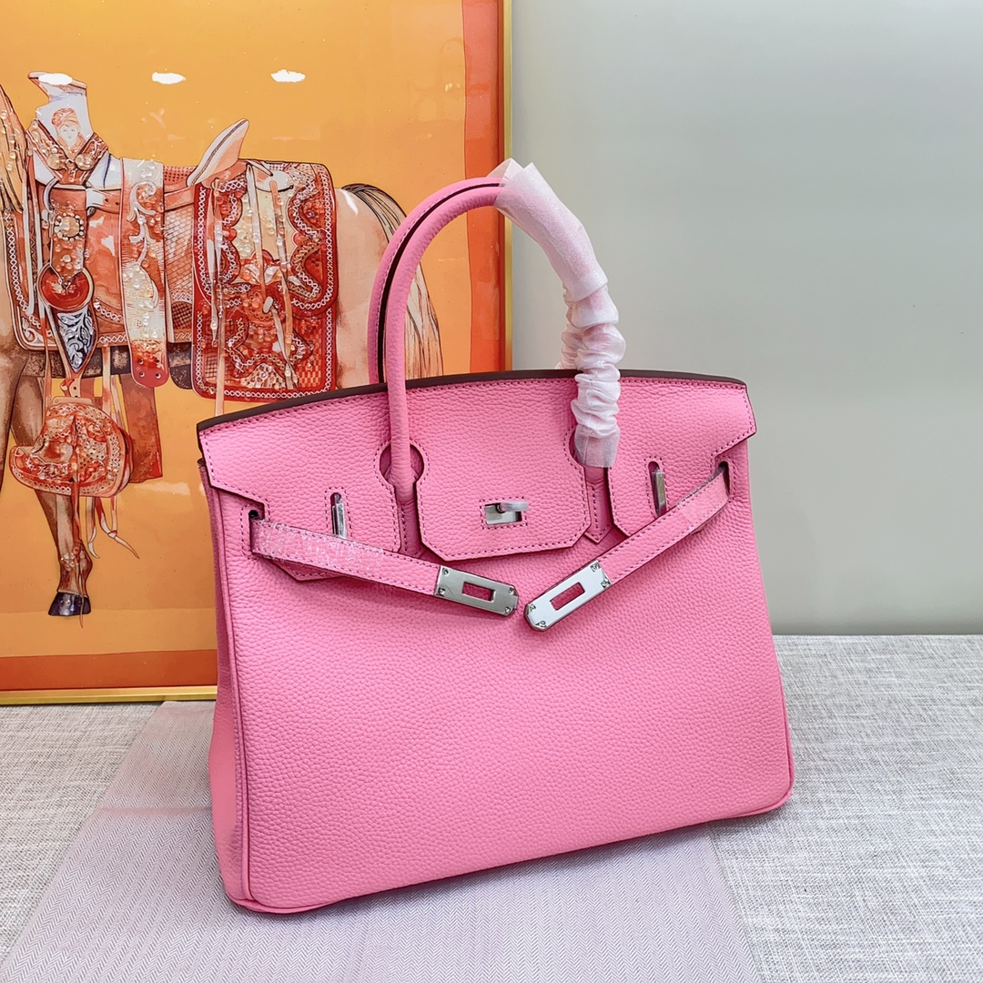H-Inspired Birkin Togo handbag in Rose Sakura with SiL*Ver hardware - Gorchic - $161.99
