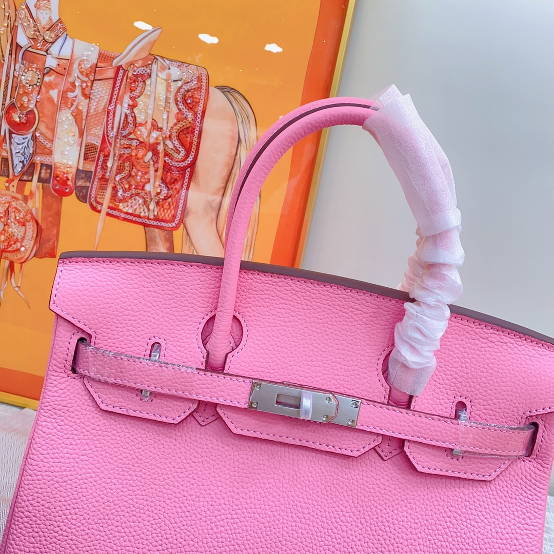 H-Inspired Birkin Togo handbag in Rose Sakura with SiL*Ver hardware - Gorchic - $161.99