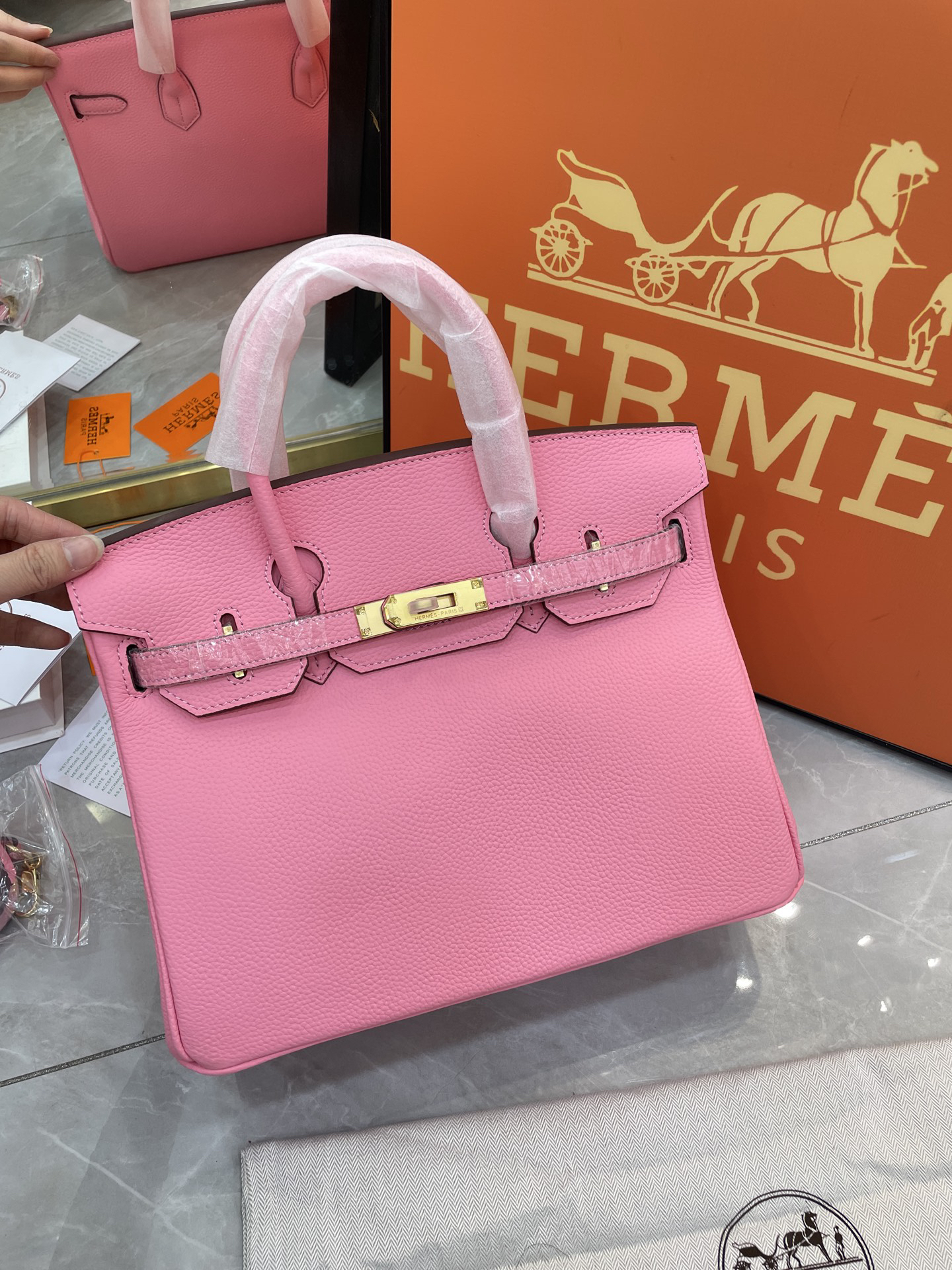 H-Inspired Birkin Togo handbag in Rose Sakura with Gold hardware - Gorchic - $161.99