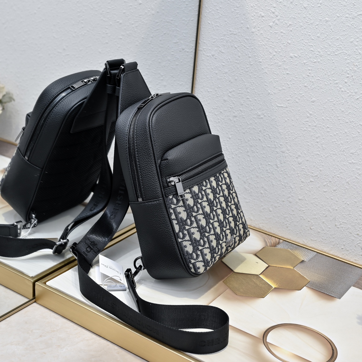 D-Inspired Rider 2.0 Sling Bag Beige and Black D-Inspired Oblique Jacquard - Gorchic - $139.99