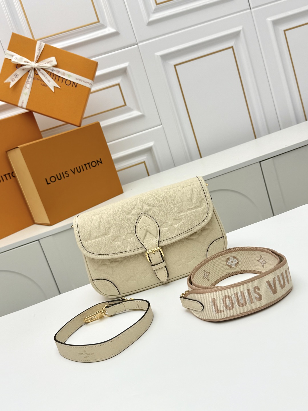 Designer L*V Empreinte Monogram Leather Diane Creme Beige -bag - Gorchic - $129.99