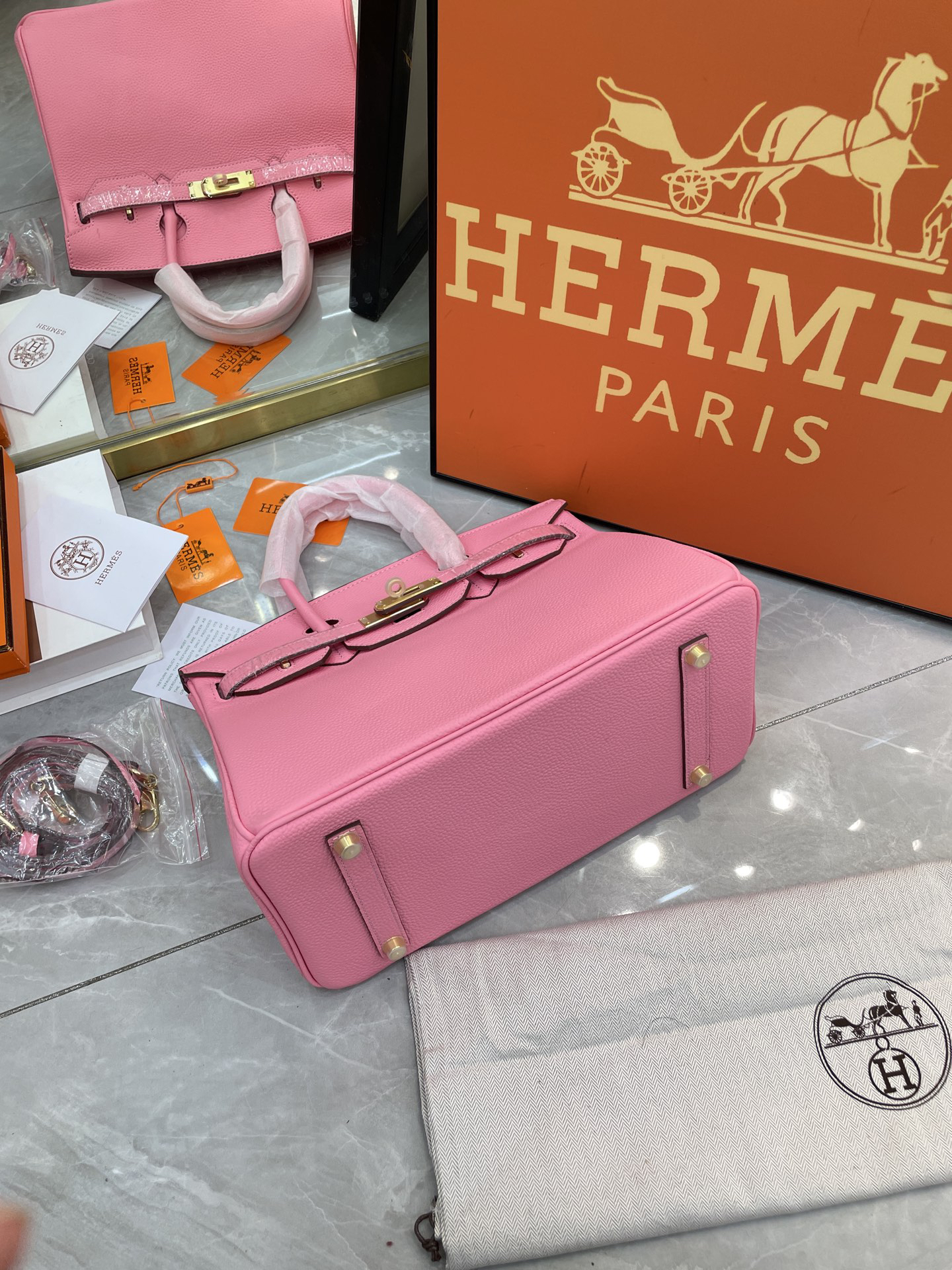 H-Inspired Birkin Togo handbag in Rose Sakura with Gold hardware - Gorchic - $161.99