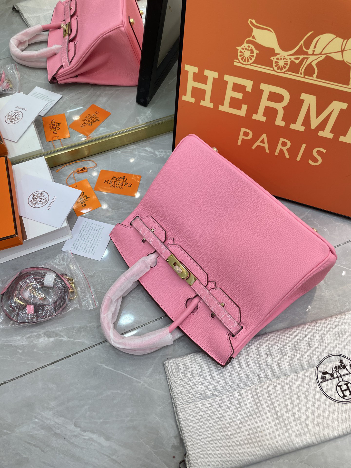 H-Inspired Birkin Togo handbag in Rose Sakura with Gold hardware - Gorchic - $161.99