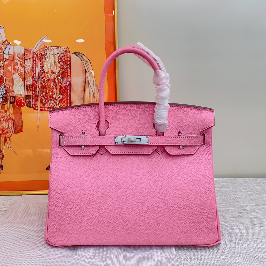 H-Inspired Birkin Togo handbag in Rose Sakura with SiL*Ver hardware - Gorchic - $161.99