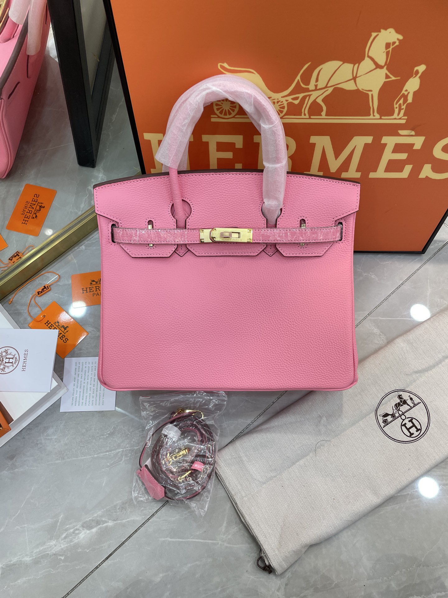 H-Inspired Birkin Togo handbag in Rose Sakura with Gold hardware - Gorchic - $161.99