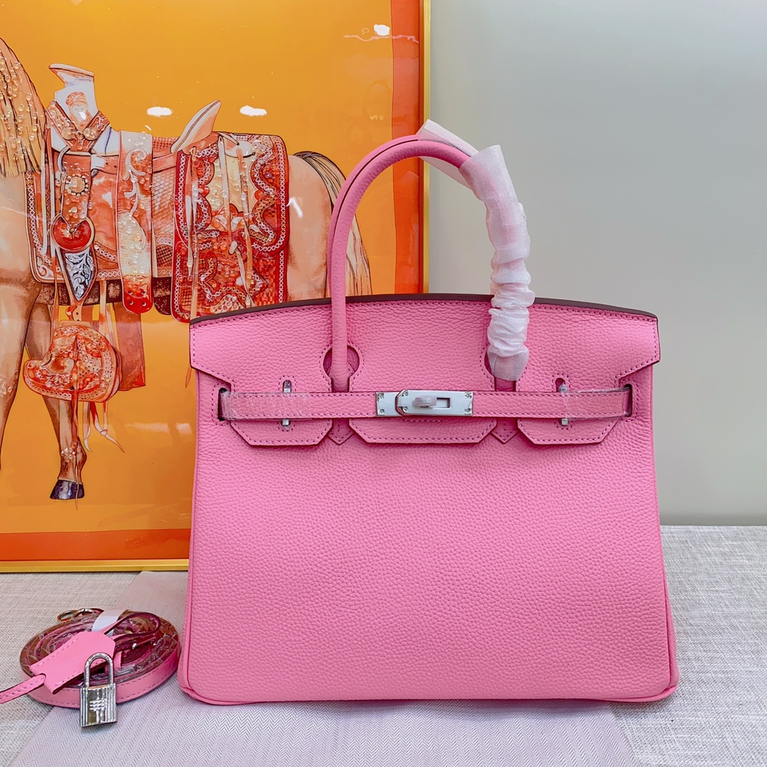 H-Inspired Birkin Togo handbag in Rose Sakura with SiL*Ver hardware - Gorchic - $161.99