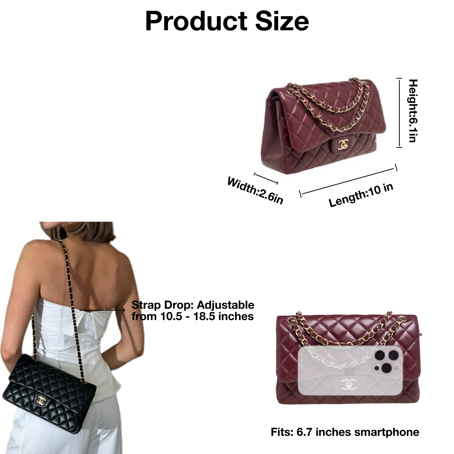 CC Inspired Classic Double Flap Bag Dark Red Golden Hardware - Bag - Gorchic - $122.99