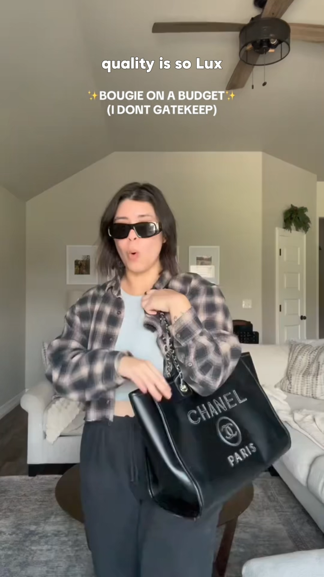 CC Inspired Shopping Tote Bag Mixed Fibres, Calfskin & Sier-Tone Metal-Black - Bag - Gorchic - $148.99