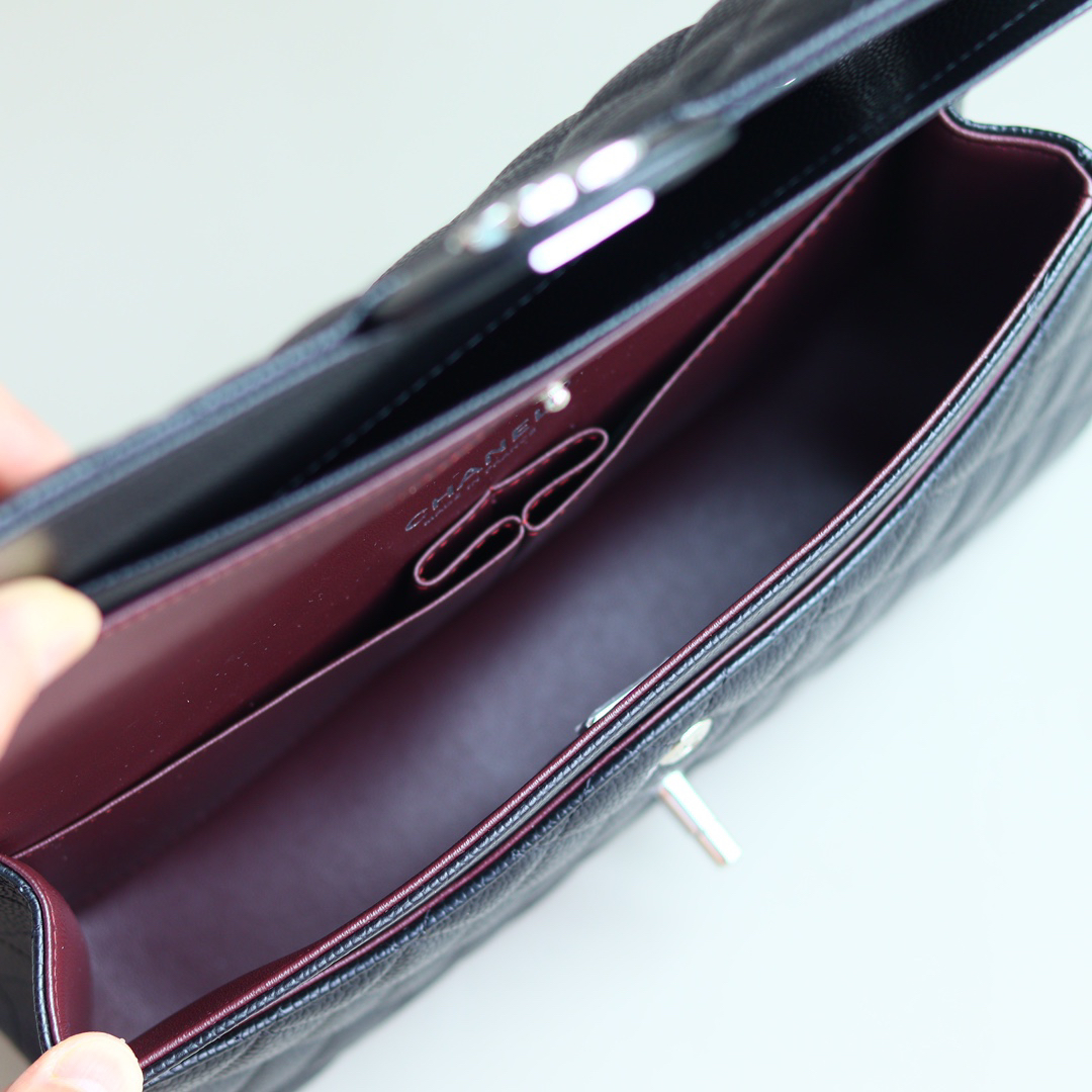 [TOP]CC Inspired  Classic Flag Bag Medium Classic Double Flap Bag SO Black Crumpled Calfskin SiBager Hardware - Bag - Gorchic - $366.99