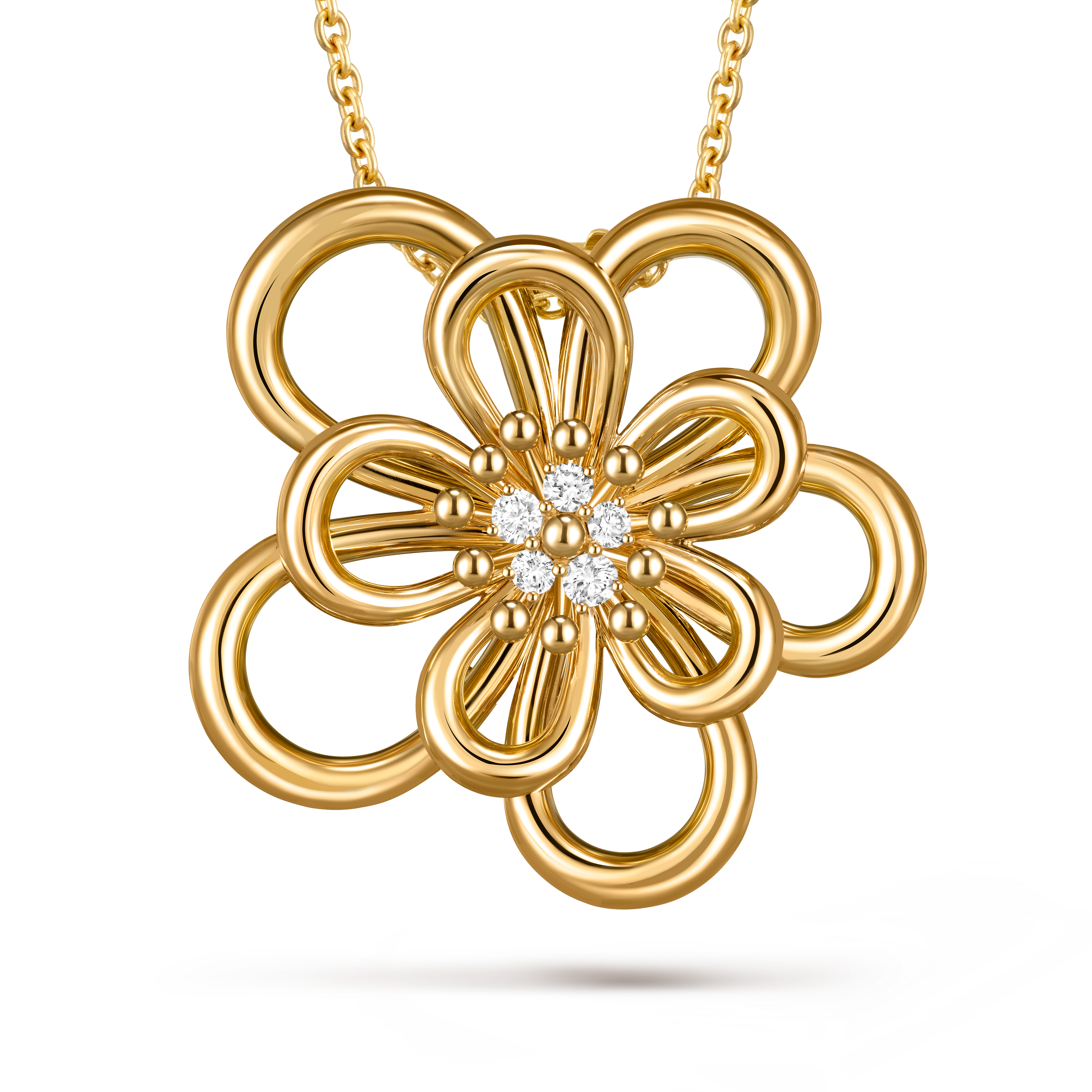 VAC Flowerlace clip pendant, Yellow gold, diamonds, Large model - Gorchic - $44.99