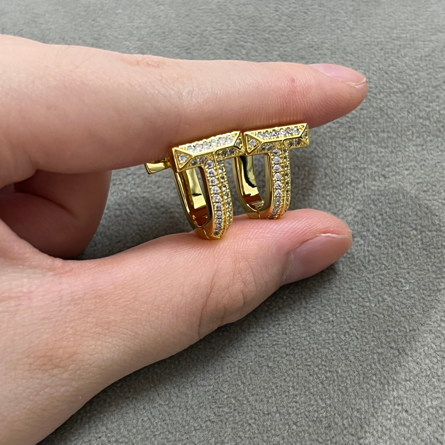 T.F. T T1 Half Pavé Diamond Huggie Earrings - Gorchic - $44.99