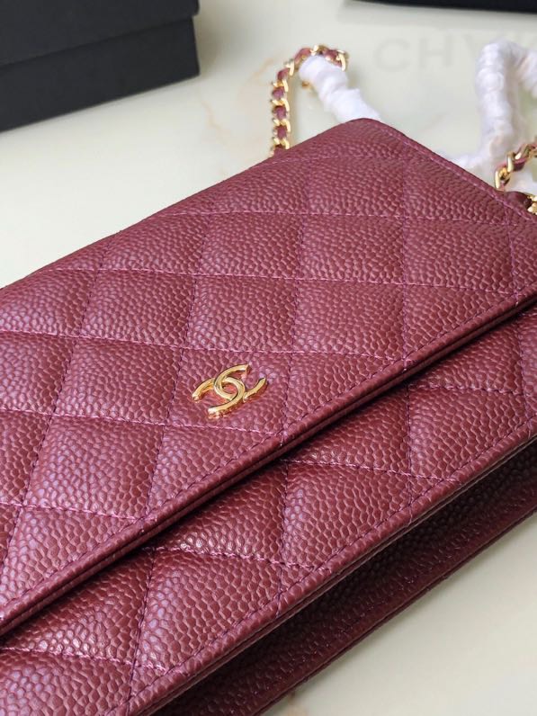 CC Inspired  Caviar Quilted Wallet on Chain WOC Burgundy Bag - Gorchic - $116.99