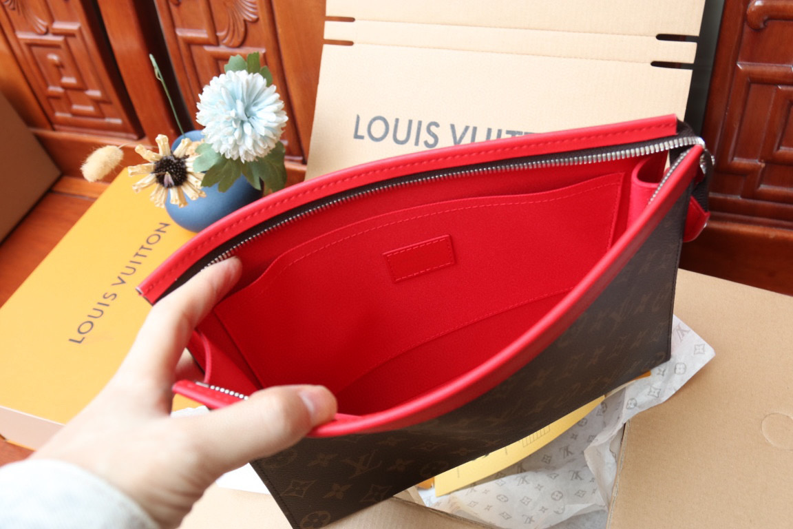 [TOP]Designer Monogram Pochette Voyage MM Clutch Bag - Sari Red - Gorchic - $142.99