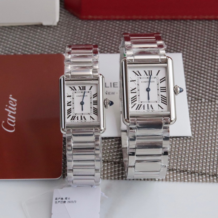 Cartyer Tank Must SolarBeat™ watch, White Gold, Small Model - Gorchic - $102.99