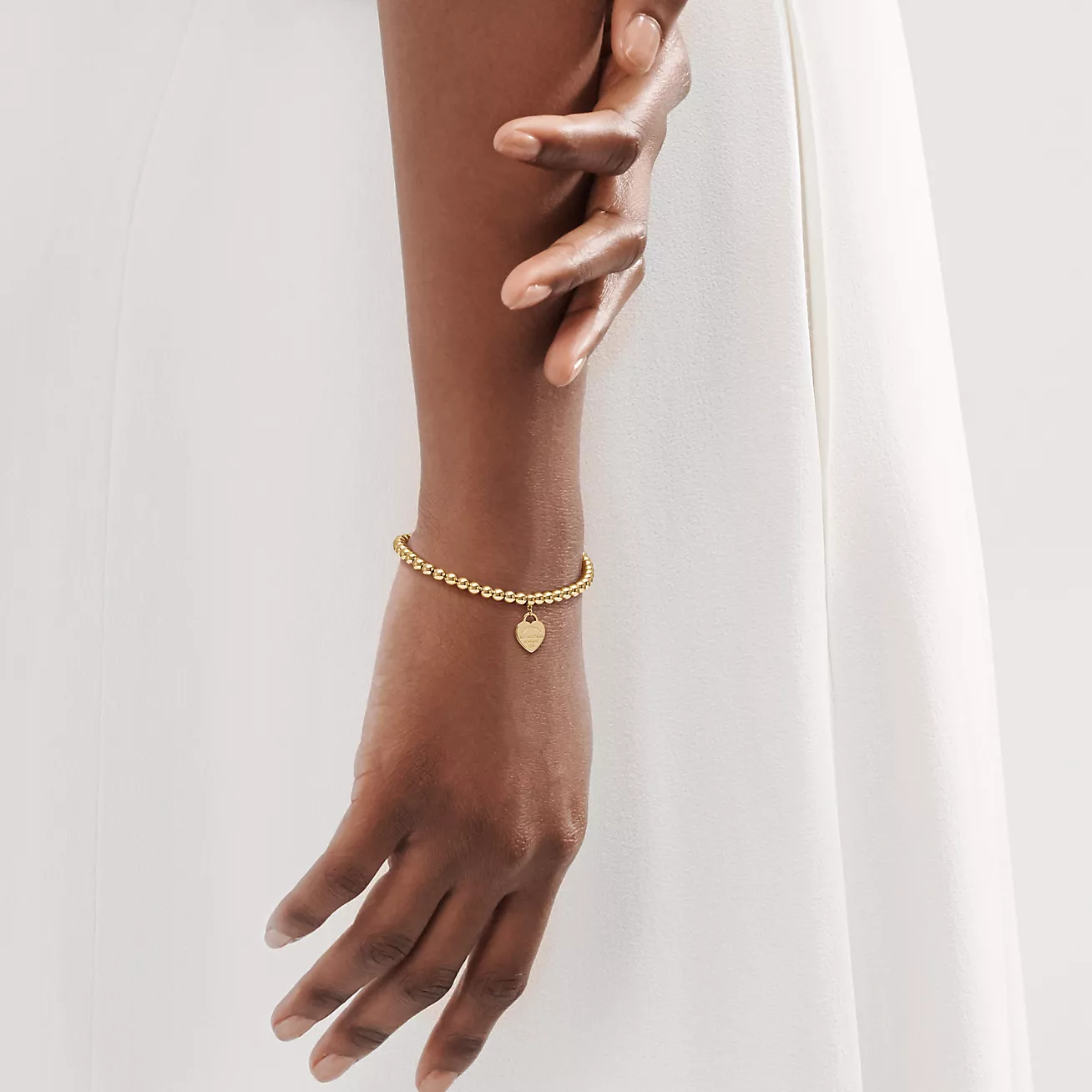 T.F. Gold Heart Tag Bead Bracelet - Gorchic - $48.99