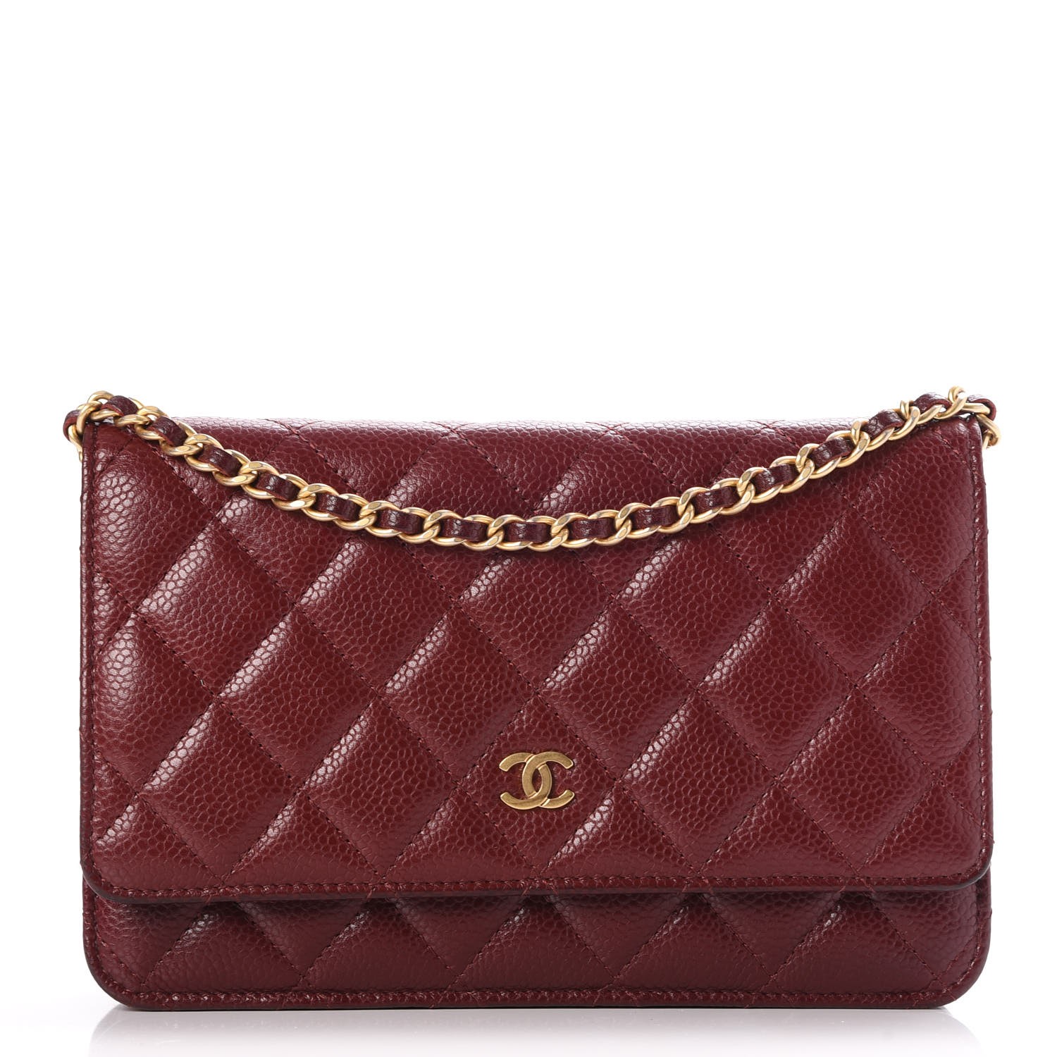 CC Inspired  Caviar Quilted Wallet on Chain WOC Burgundy Bag - Gorchic - $116.99