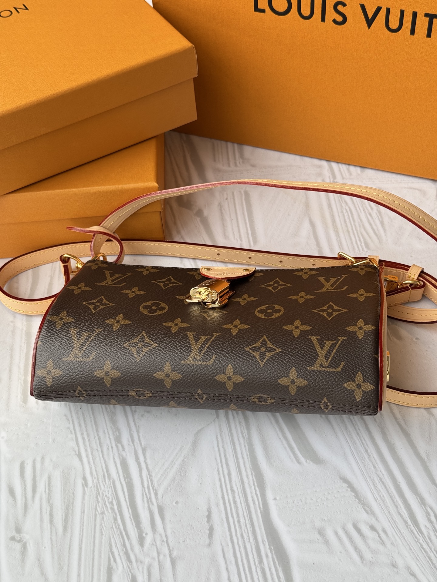[TOP]Designer Monogram Pochette Tirette Gold Buckle Shoulder Bag - Brown - Gorchic - $199.99