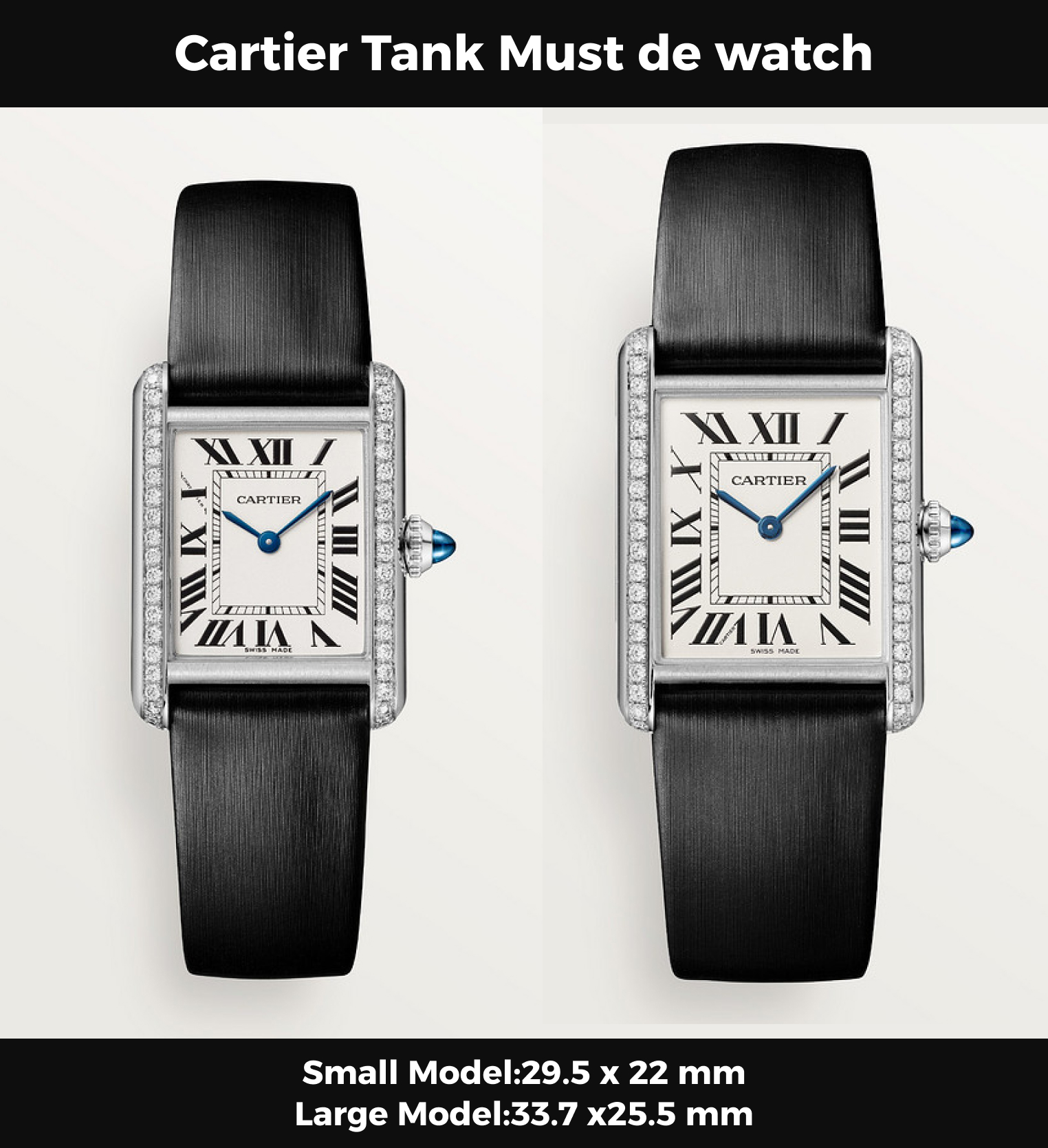 Cartyer Tank Must de Cartyer watch, White Gold, Diamonds, Small Model - Gorchic - $116.99