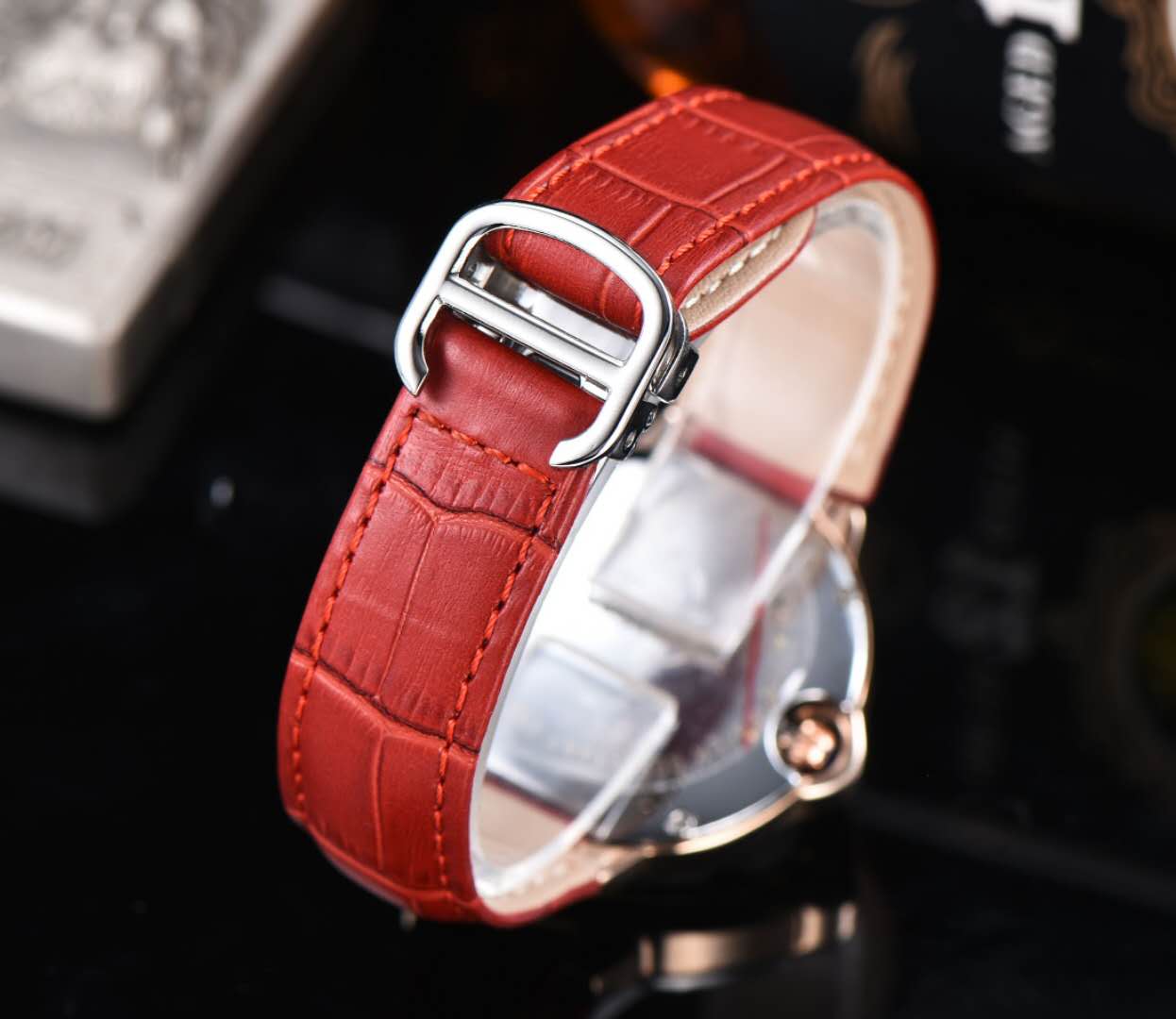 Cartyer Ballon Bleu de Cartyer Red Strap Watch - Gorchic - $116.99