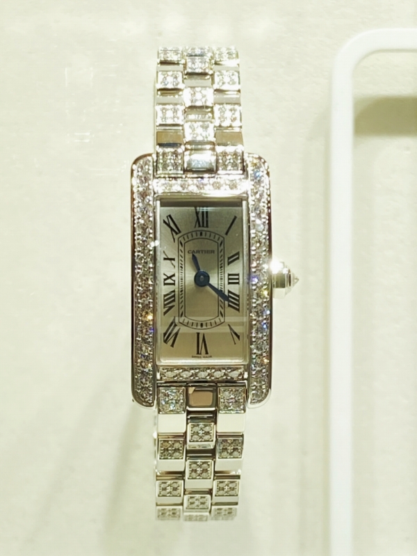 Cartyer Tank Américaine Cartyer watch, White Gold, Diamonds, Mini Model - Gorchic - $145.99