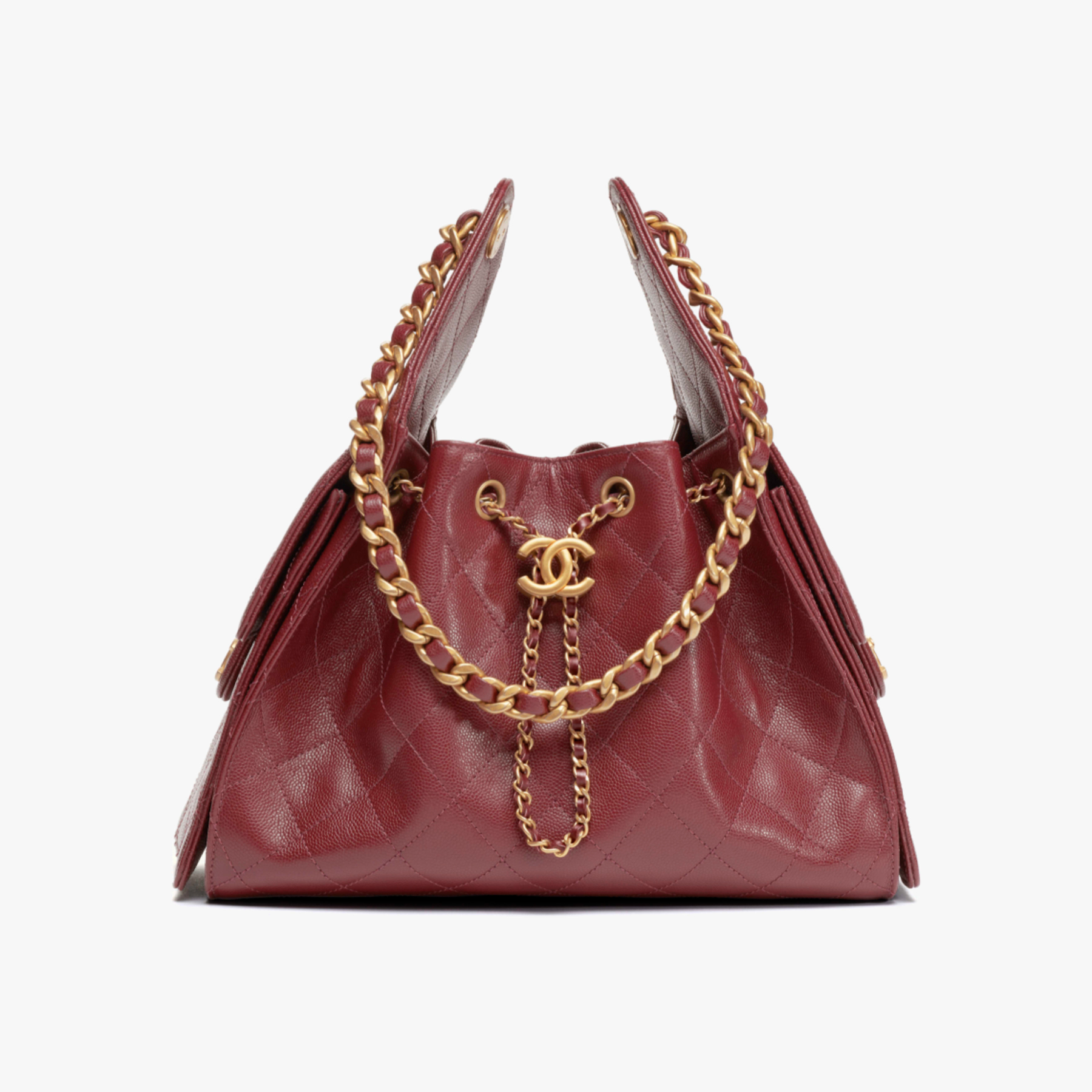CC Inspired  25 Small Handbag Grained Calfskin & Gold-Tone Metal Burgundy -Bag - Gorchic - $152.99