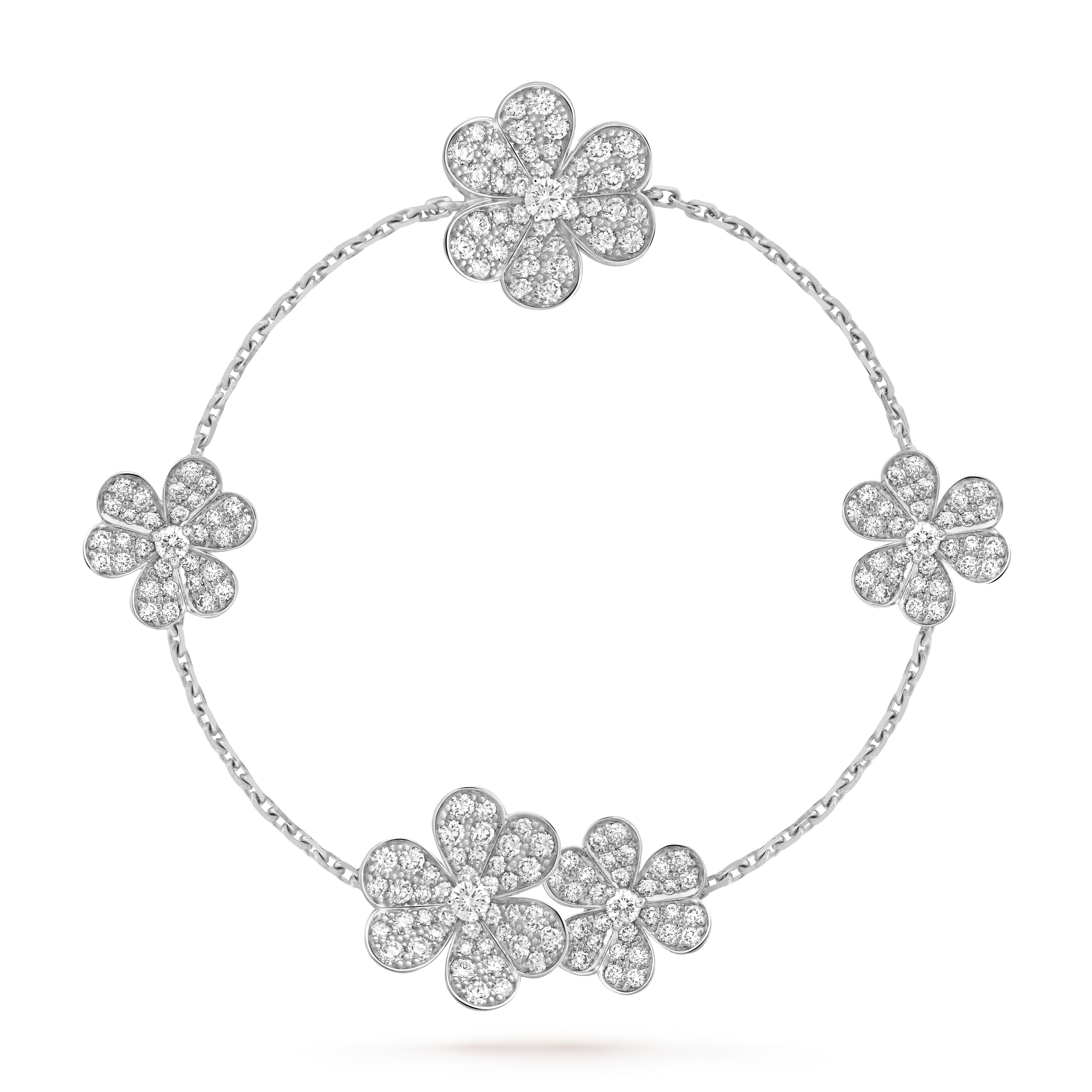 VAC Vinatge Frivole bracelet, 5 flowers, White gold, diamonds - Gorchic - $48.99