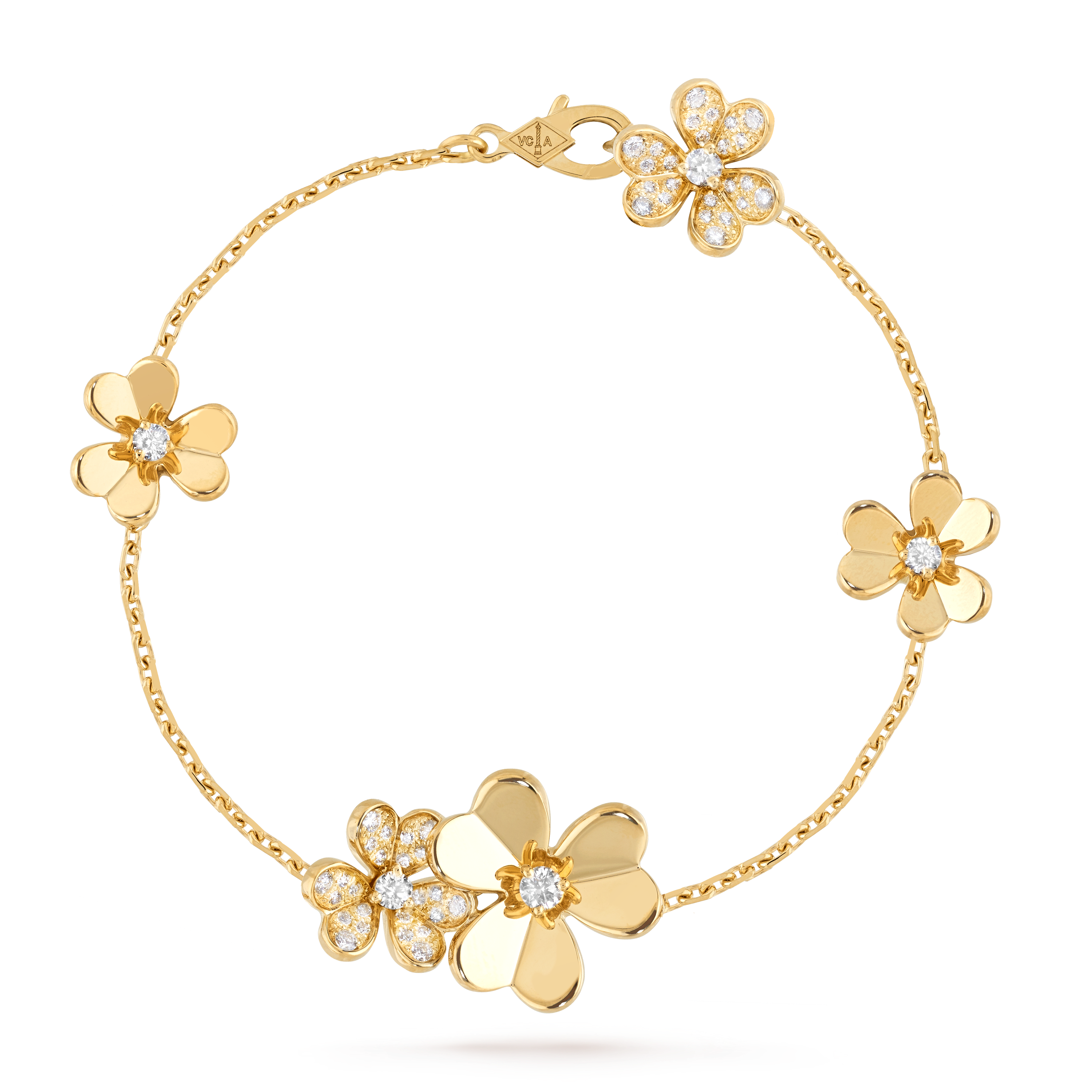 VAC Vinatge Frivole bracelet, 5 flowers, Yellow gold, diamonds - Gorchic - $48.99