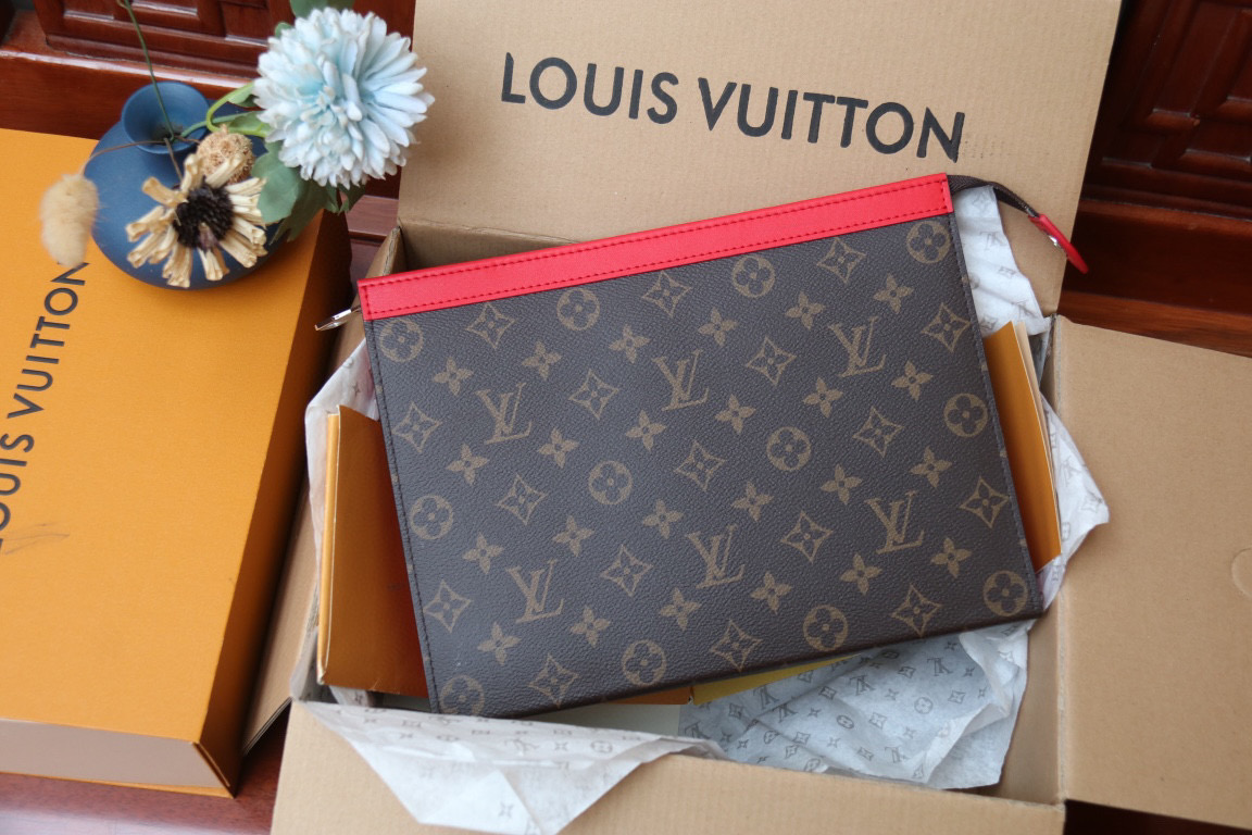 [TOP]Designer Monogram Pochette Voyage MM Clutch Bag - Sari Red - Gorchic - $142.99