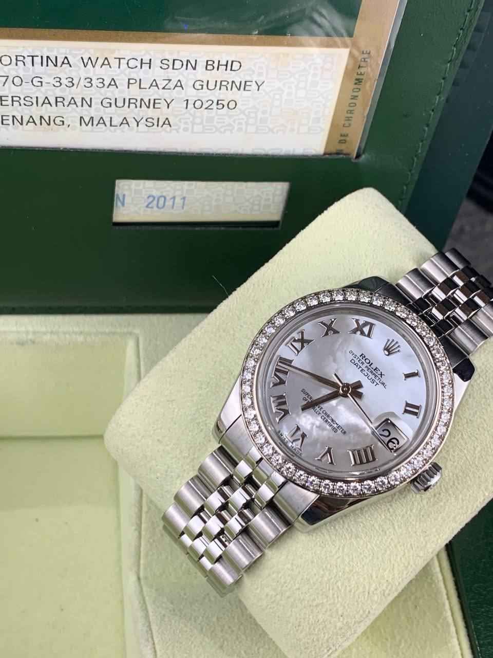 Rolex Datejust Rolex watch, Oystersteel, White Gold, Diamonds, Classic Size - Gorchic - $109.99