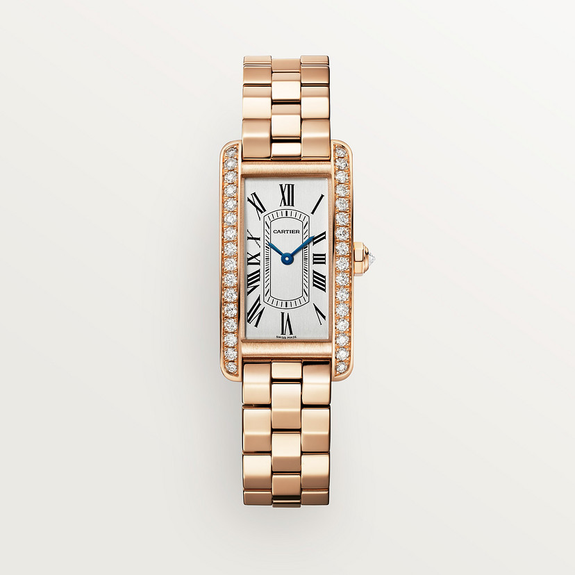 Cartyer Tank Américaine Must Cartyer watch, Rose Gold, Diamonds, Small Model - Gorchic - $145.99