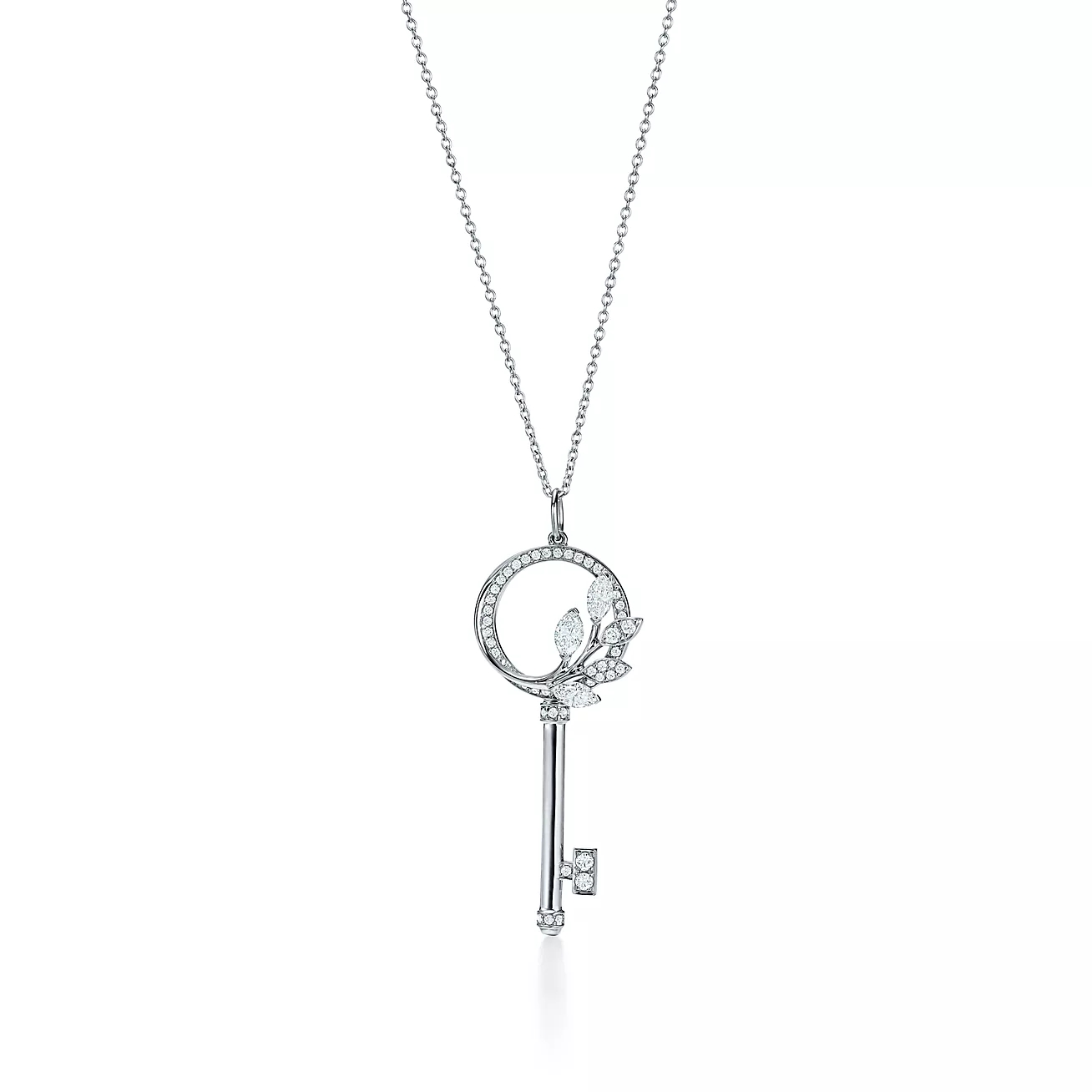 T.F. Keys T.F. Victoria® Diamond Vine Circle Key in Platinum Necklace - Gorchic - $44.99