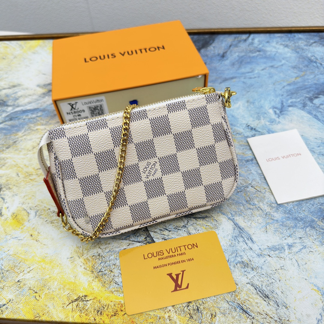 [TOP]Designer Damier Azur Mini Pochette Accessoires Handbag - White - Gorchic - $142.99