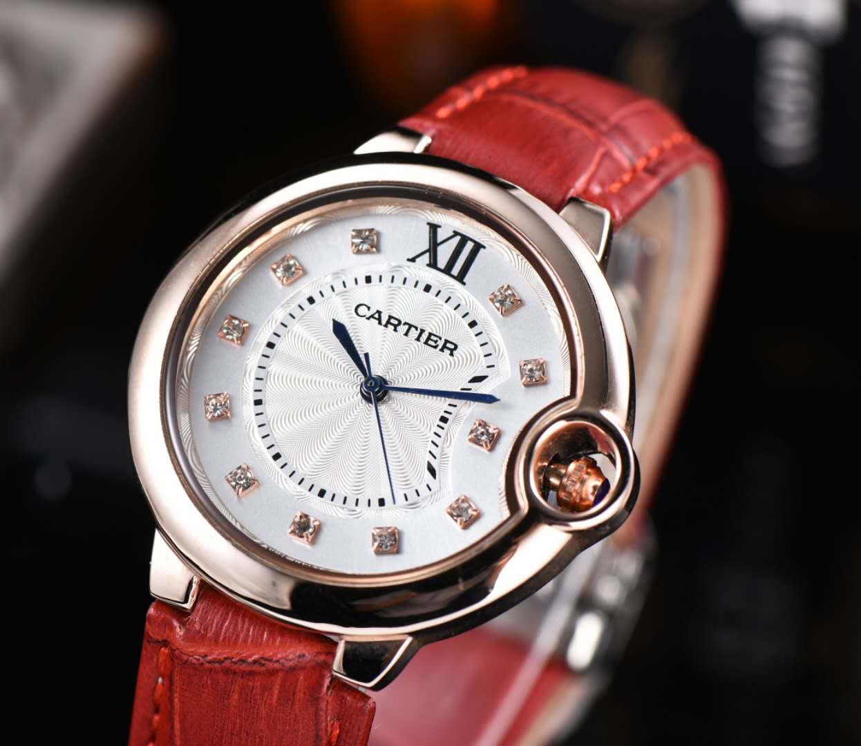 Cartyer Ballon Bleu de Cartyer Red Strap Watch - Gorchic - $116.99