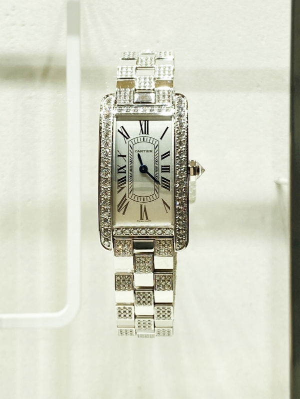 Cartyer Tank Américaine Cartyer watch, White Gold, Diamonds, Mini Model - Gorchic - $145.99