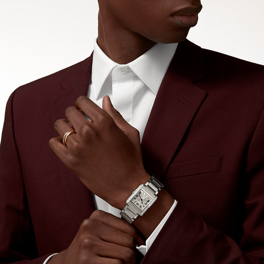 Cartyer Tank Française Cartyer watch, White Gold, Diamonds, Medium Model - Gorchic - $156.99