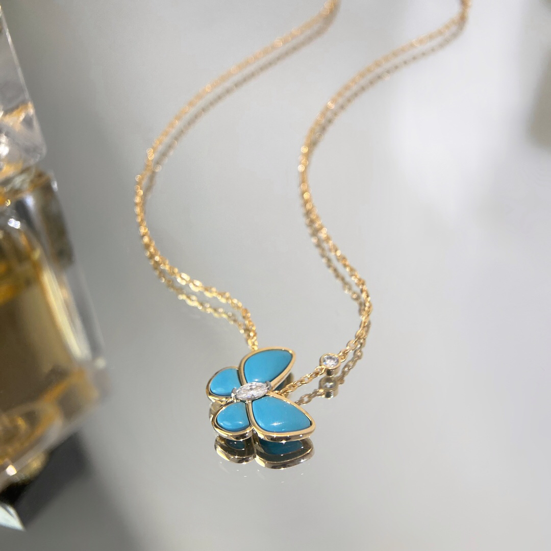 VAC Two Butterfly pendant, Yellow gold, diamonds, Small model - Necklace - Gorchic - $46.99