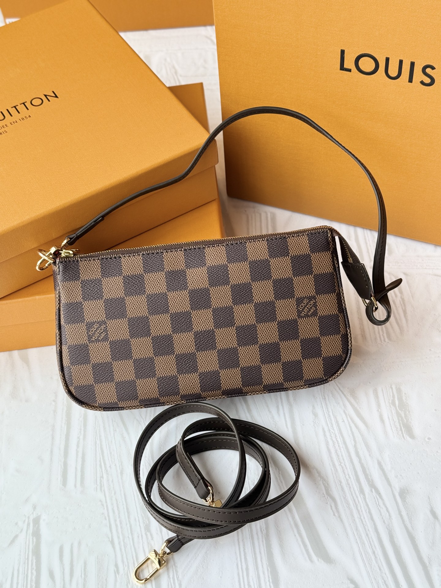 [TOP]Designer Damier Azur Pochette Accessoires Shoulder Bag - Black - Gorchic - $147.99